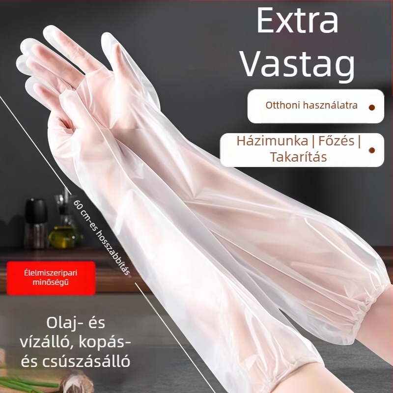 Egyszer használatos, vastagított kopásálló kesztyűk mosogatáshoz és a konyhához, hosszabb mandzsetta, vízálló védőkesztyű