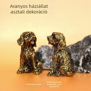 Sárgaréz Golden Retriever figurka, kézzel készített dísztárgy, kulturális ajándék, otthoni dekoráció