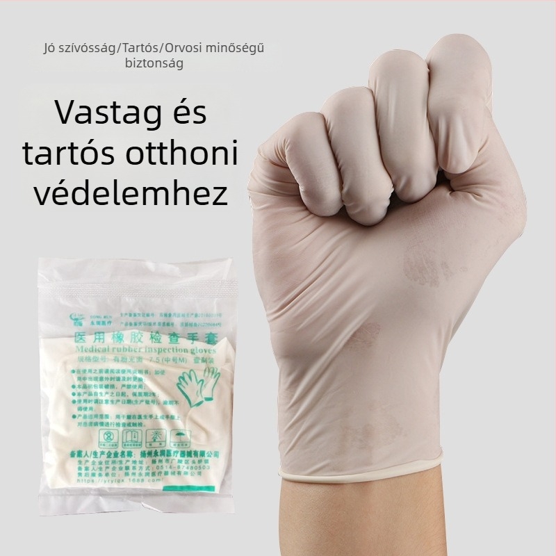Púdermentes, egyszer használatos latex kesztyű, vastított, orvosi vizsgálatokhoz és otthoni védelemhez