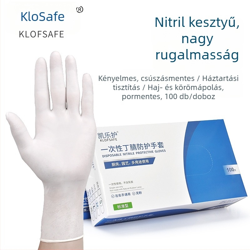 Fehér nitril egyszer használatos kesztyűk, élelmiszer-minőség, vízálló, konyhában, étkeztetésben és háztartási takarításban