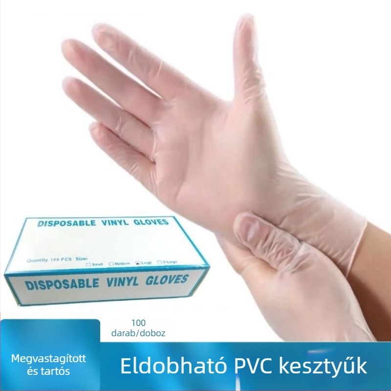 Egyszer használatos PVC kesztyűk, élelmiszer-minőségű, vastagított és tartós, pormentes, konyhai és háztartási feladatokra, sütéshez és kozmetikai felhasználásra
