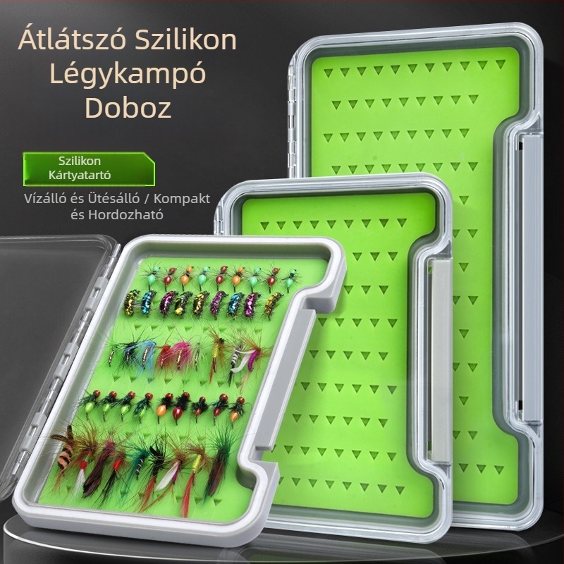 Átlátszó szilikonból készült vízálló horog- és csali tároló doboz – hordozható ütésálló halászati kellék doboz