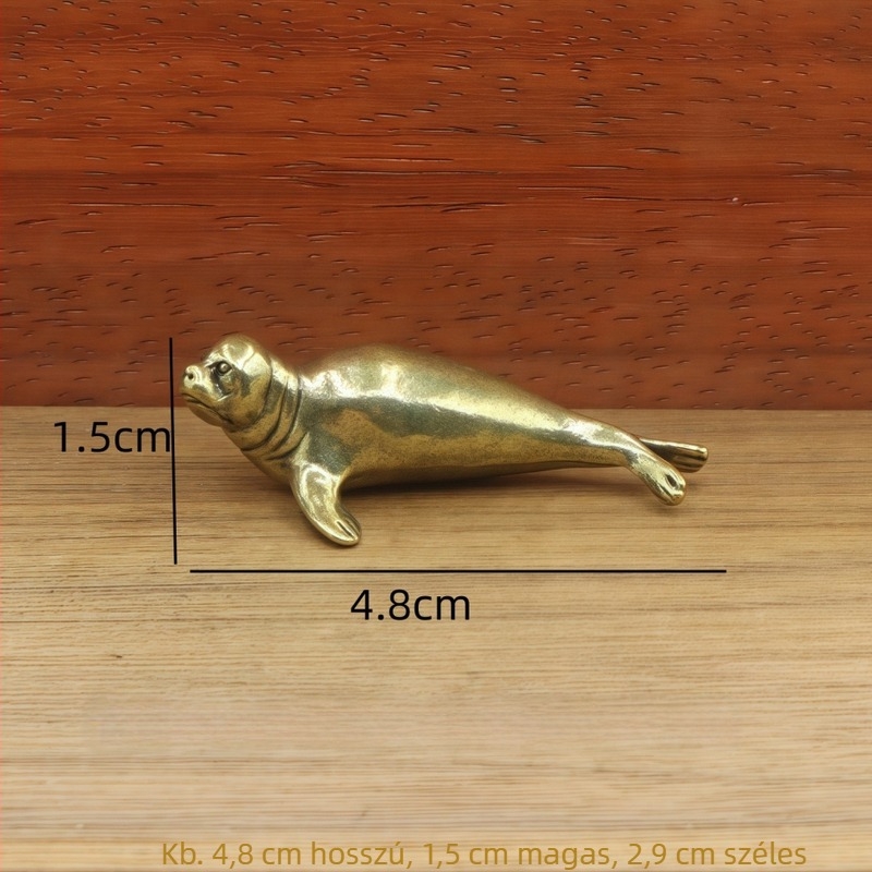 Sárgaréz mini fóka figurája otthoni és irodai asztali dekorációhoz