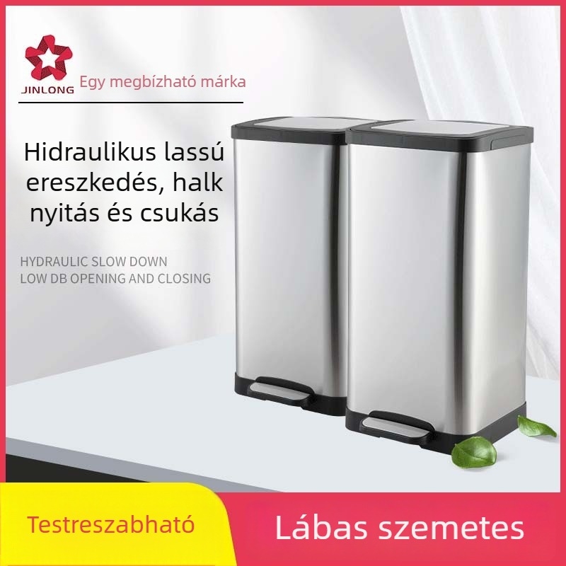 Négyszögletes pedálos szemetes rozsdamentes acélból, otthoni használatra, nappaliba