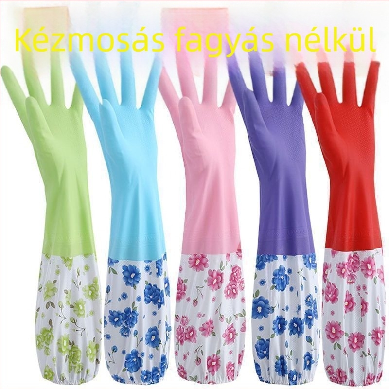 Latex mosogatós kesztyű fleece béléses, megerősített, hosszított, vízálló háztartási kesztyű