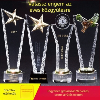 Kristály trofea kreatív dizájn nnal vállalati éves értekezletekre, személyzeti emlék gravírozással
