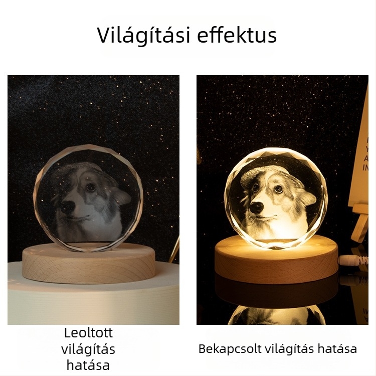 Kreatív kristálydísz belső fotó gravírozással, DIY minta bevésése, fa talapzattal, asztali dekorációs ajándék, nagykereskedelmi