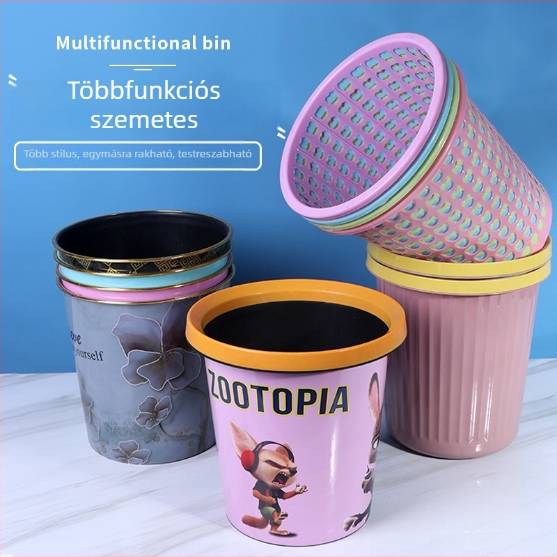 Műanyag szemetes, 10 L, fedél nélküli, otthonra és irodába, arany szegéllyel, logó nyomtatás lehetséges