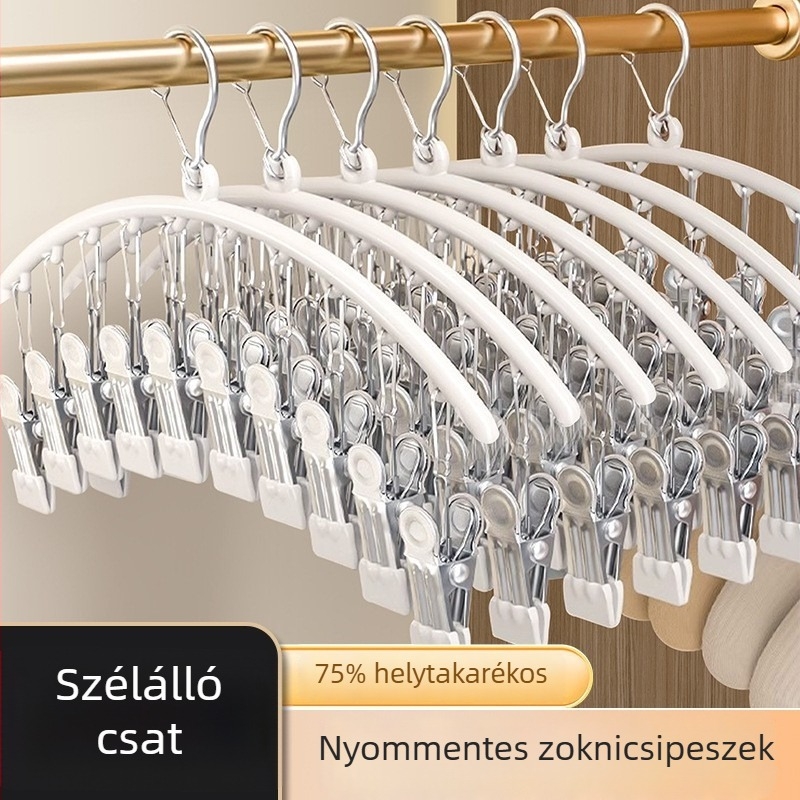 Rozsdamenes acélból készült többcsipeszes zokniszárító, otthoni használatra, szélvédett ruhaszárító babaszokikhoz, erkélyre