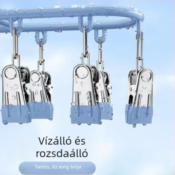 Rozsdamentes acél balkon szárítóállvány 18 klipekkel zoknikhoz, nyom nélkül, többfunkciós otthoni szárító
