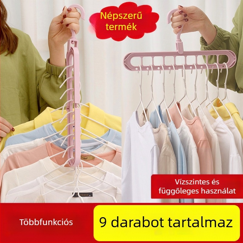 Műanyagból készült kilenclyukú ruhatartó, többfunkciós szárítórács otthoni gardrób rendezéséhez