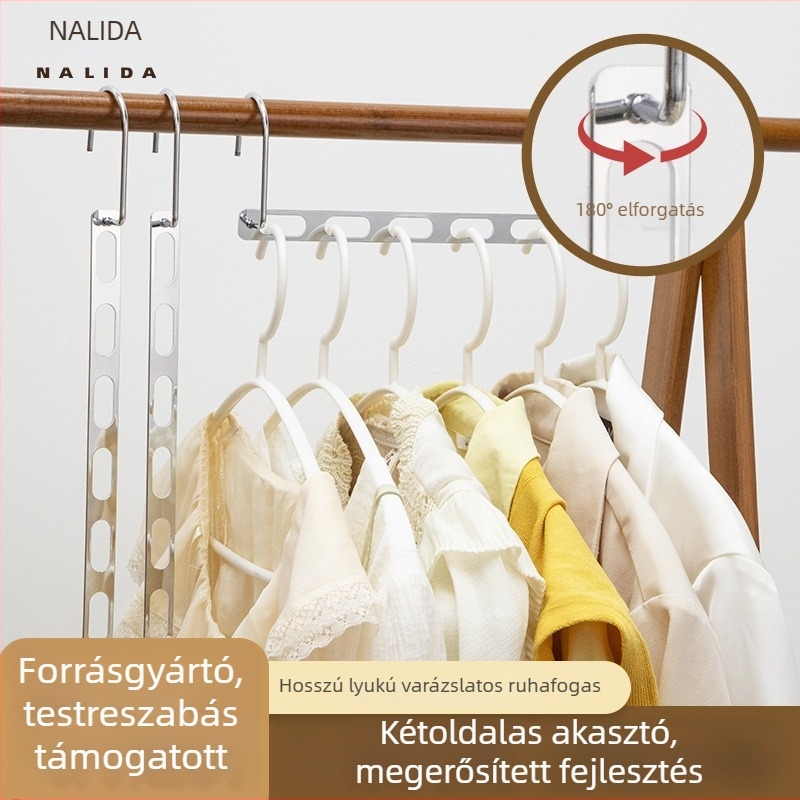 Forgó fém ruhaszárító vállfa összecsukható dizájnnal és hosszú nyílásokkal történő tárolással