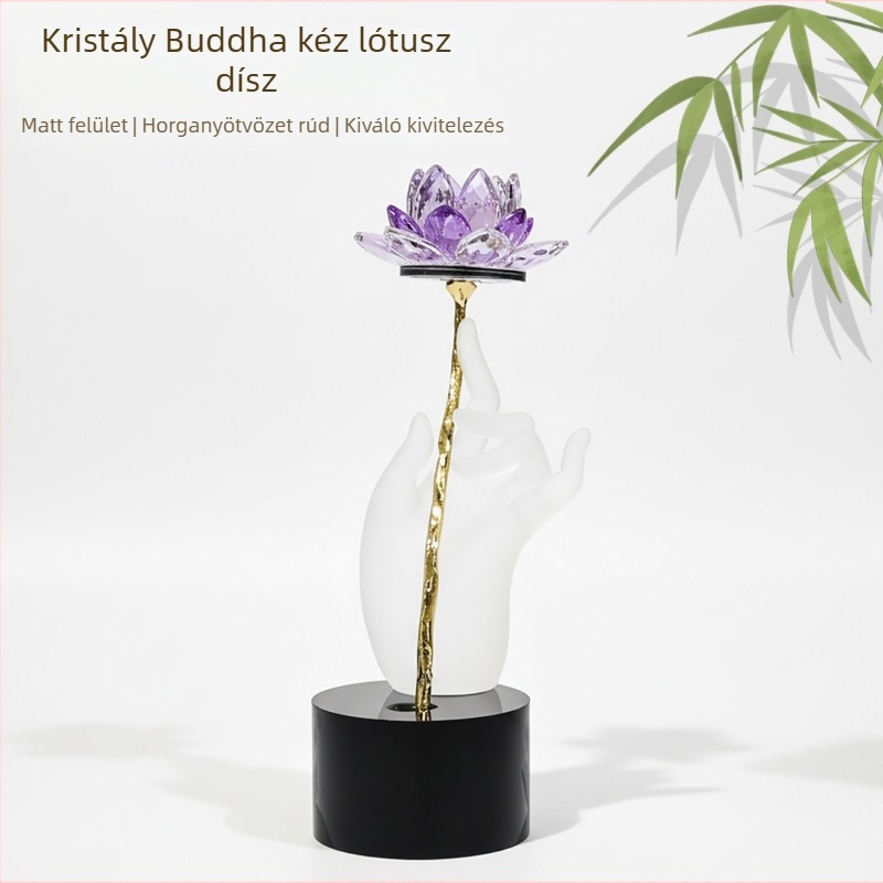 Levehető kristály Buddha-kéz-lótusz dísz – előszobába és boros szekrényhez, elegáns otthoni dekoráció, esküvői ajándék