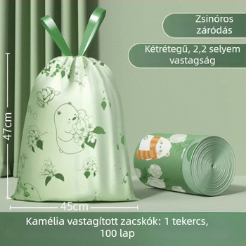 Camellia Extra vastag nyomtatott szemeteszsákok, vastag húzózsinóros tárolózsákok, háztartási tisztítószer-készlet