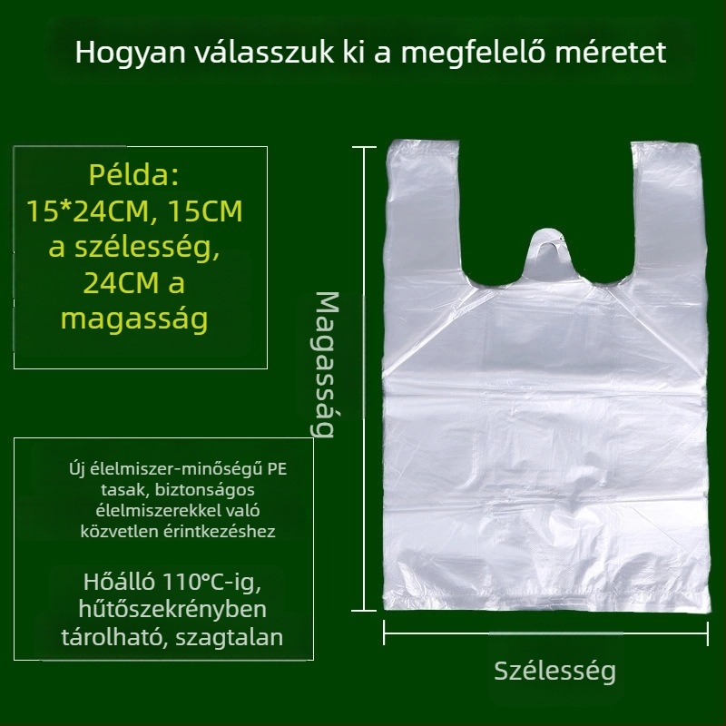 Egyszer használatos átlátszó műanyag élelmiszerzacskó, kis méretű, csomagoláshoz, piros