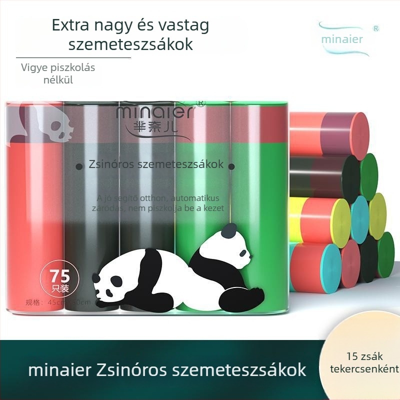 Húzókötős szemeteszsákok, automatikus zárás, extra-nagy, vastag műanyag zacskók, 45x50 cm, tekercsben 15 darab