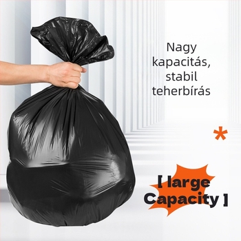 Nagy fekete hulladékzsák, vastagított anyagú, lapos szájú, egyszer használatos, konyhai használatra