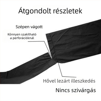 Mellény-stílusú szemeteszsákok, kézben tarthatók, 45×60 cm, fekete, vastagított, háztartási/konyhai használatra