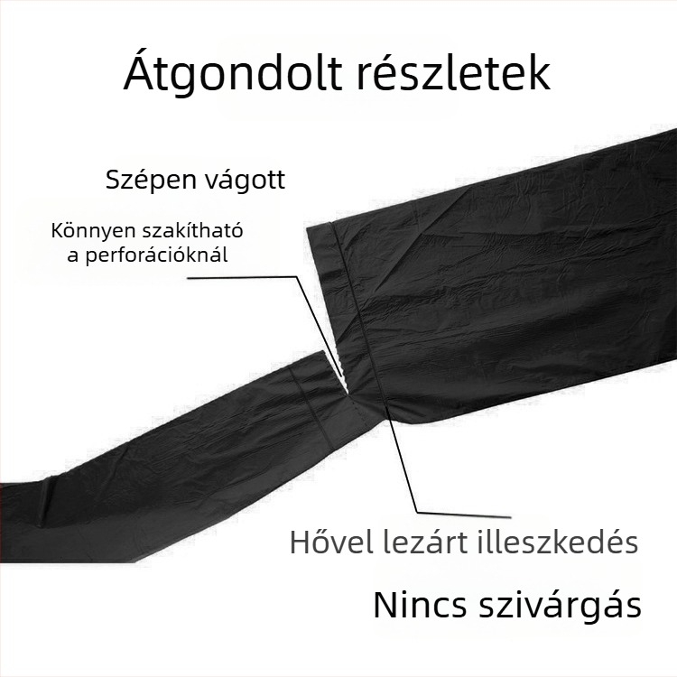 Mellény-stílusú szemeteszsákok, kézben tarthatók, 45×60 cm, fekete, vastagított, háztartási/konyhai használatra