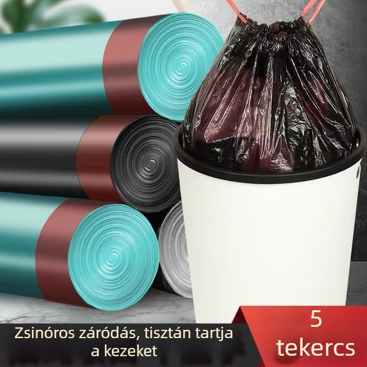 Húzózsinóros szemeteszsák, háztartási, hordozható, vastított, megfizethető, konyhai használatra, közepes és nagy méret, műanyag zacskók