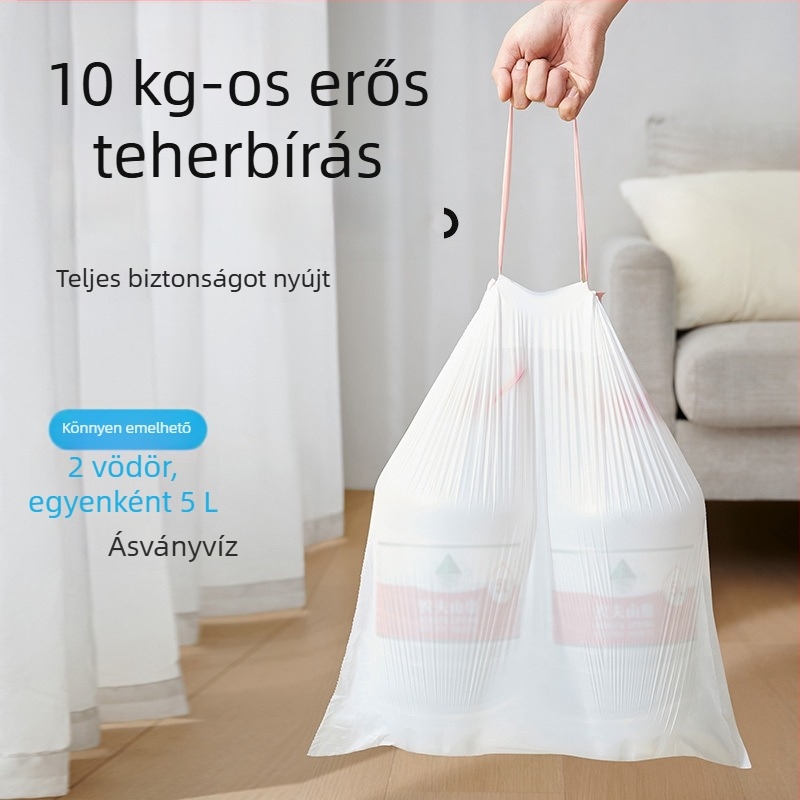 Vastagított szemeteszsák kötős kivitelben, nagy háztartási zacskók konyhához és fürdőszobához