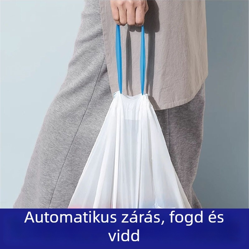 Csatos szemeteszsákok, extra nagyok és vastagok, fogantyúval, nagy méret, konyha, mosdó, kollégium, automatikus záródás