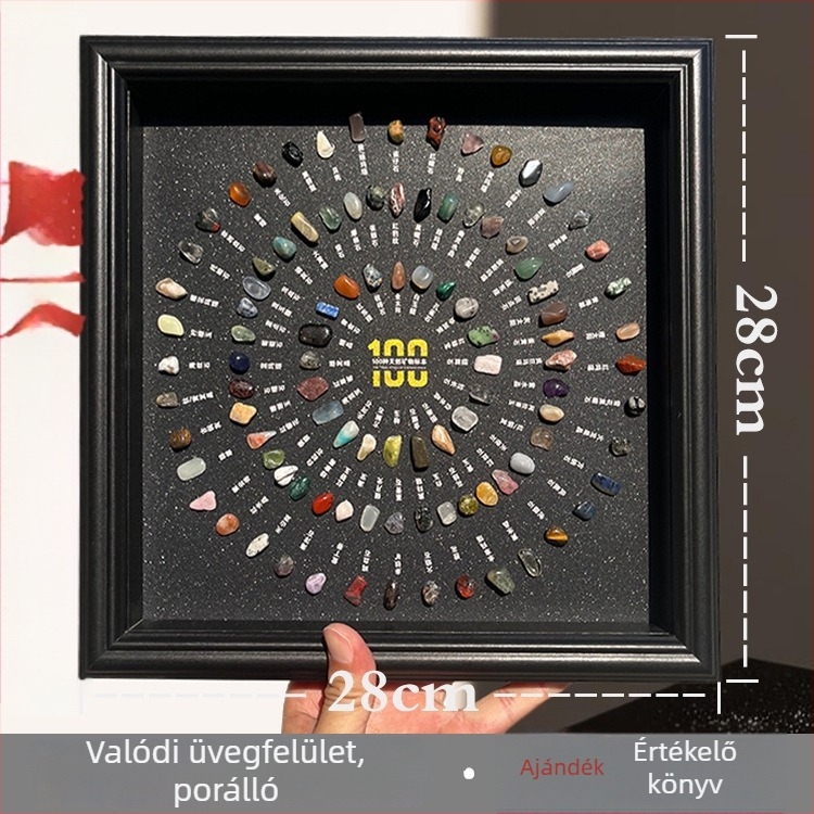 100 természetes ásványi példány: kristályos nyerskövek fotókeretbe illő díszítő függő alkotások, kiváló minőségű ajándék