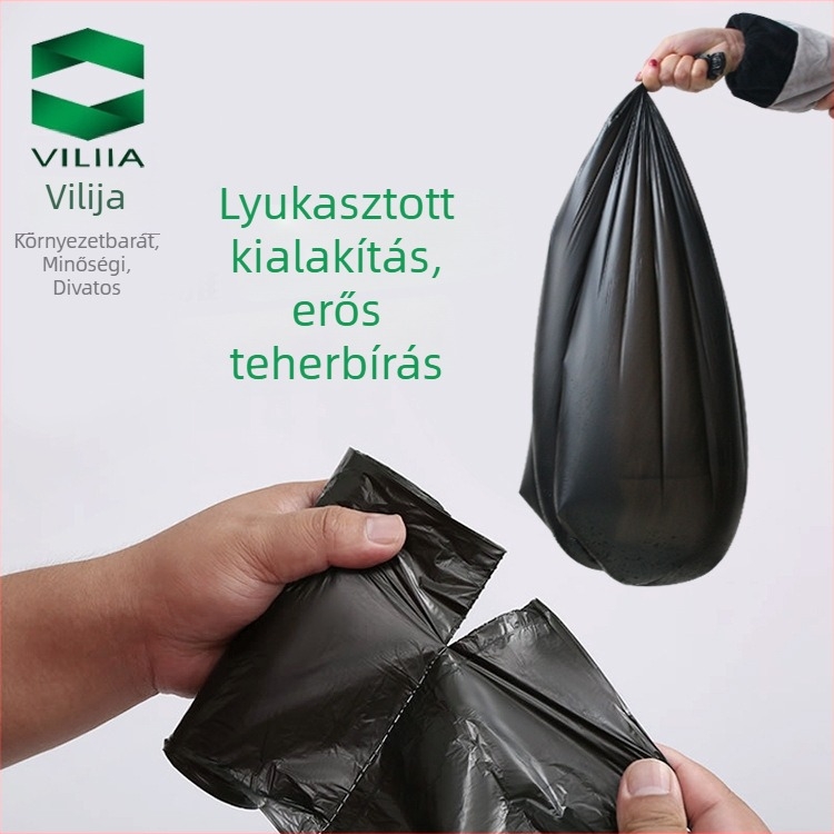 Weiliya Fekete vastagított nagy szemeteszsákok, 60×80 cm, tekercsben, PE anyag, konyhai és szállodai használatra