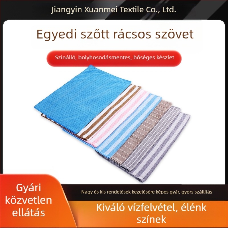 Mikroszálas edény törlő kendő – zsíroldó, háztartási tisztítás, vastagított, nedvszívó, szöszmentes, kockás mintázat