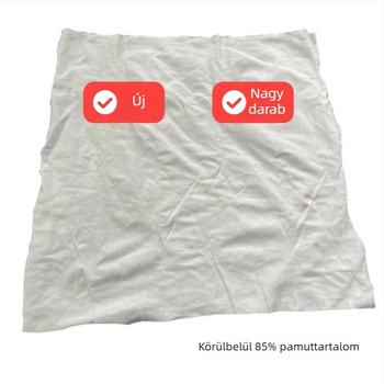 Fehér, 100% pamut ipari törlőkendő, szöszmentes, felszívja a vizet és az olajat.
