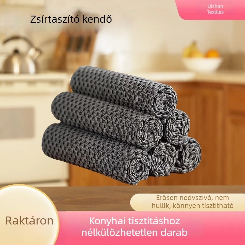 Qishan mikroszálas nedvszívó tisztító rongy, többfunkciós, szemcsés textúrájú, vastagított