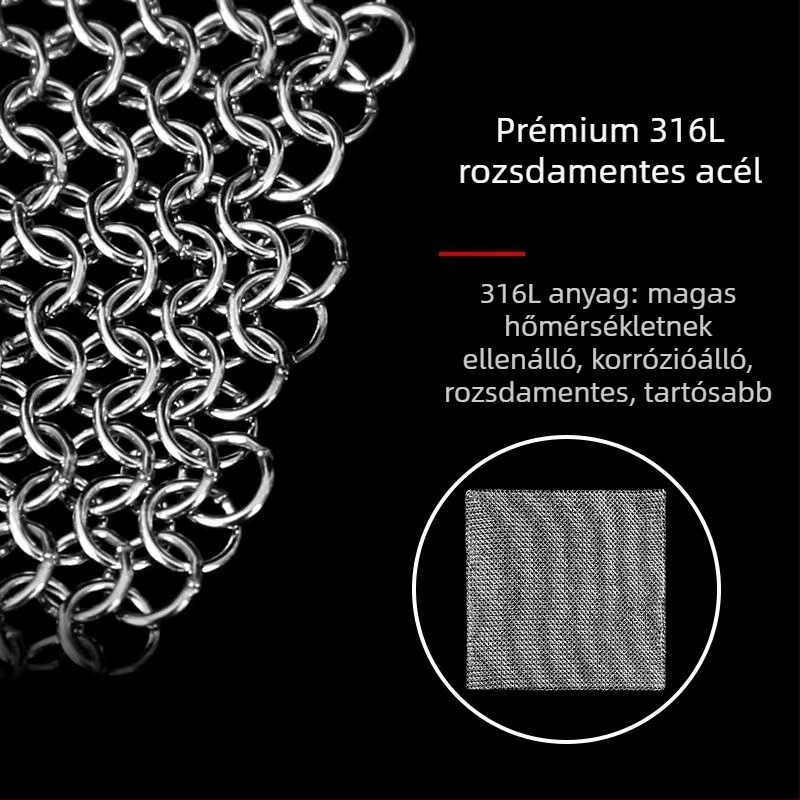 316L élelmiszer-minőségű rozsdamentes acél — edények tisztítására szolgáló készlet: mosóháló, dörzsölő háló, drótszálas golyó és edénykefe