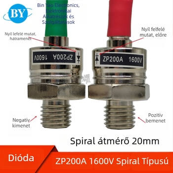 ZP200A 2CZ200A Spirálisan egyenirányító dióda, szilícium-egyenirányító cső, 1200–1600 V (előre/hátra)