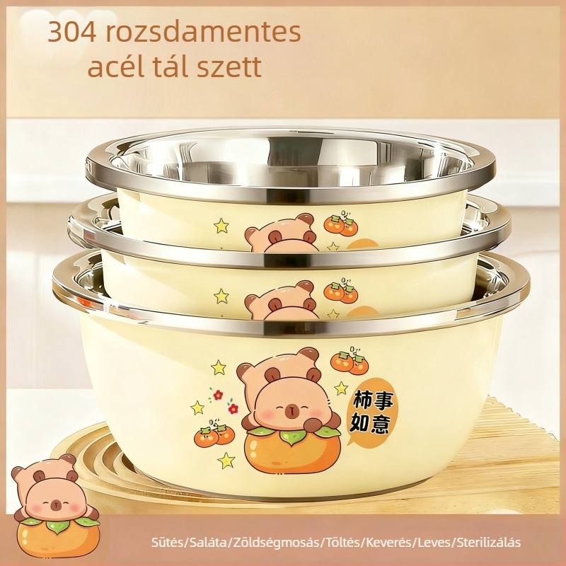 Élelmiszer-minőségű 304 rozsdamentes acél konyhai mosóedény, vastagfalú tál leveshez, tojás felveréséhez, zöldségek mosásához és fűszerekhez