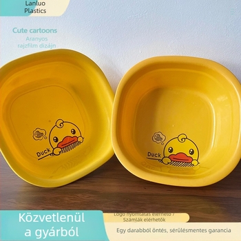 Műanyag négyszögletes mosóedény aranyos sárga kacsa motívummal, háztartási használatra: mosáshoz, arcmosáshoz és zöldségek mosásához, babák tárolására