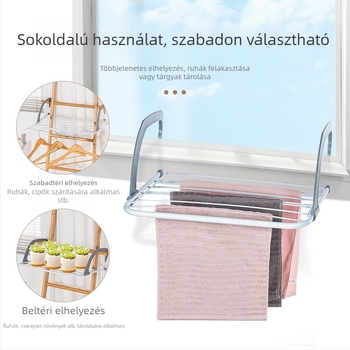 Rozsdamentes acél ruhaszárító, függő, dupla rúddal, összecsukható, alkalmas balkonnak és ablakpárkánynak, ruhák és cipők rendezője