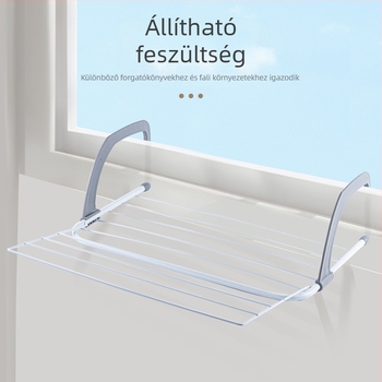 Rozsdamentes acél ruhaszárító, függő, dupla rúddal, összecsukható, alkalmas balkonnak és ablakpárkánynak, ruhák és cipők rendezője