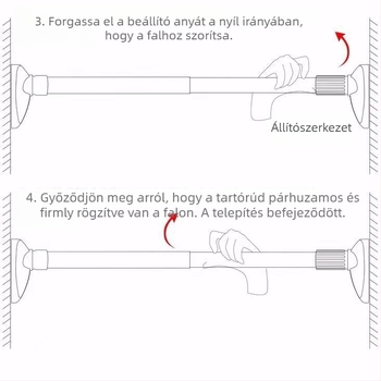 Rozsdamentes acél teleszkópos rúd fúrás nélkül – ruhásszekrényhez, ruhaszárításhoz, fürdőszobai függönyhöz és hálószobai függönyhöz