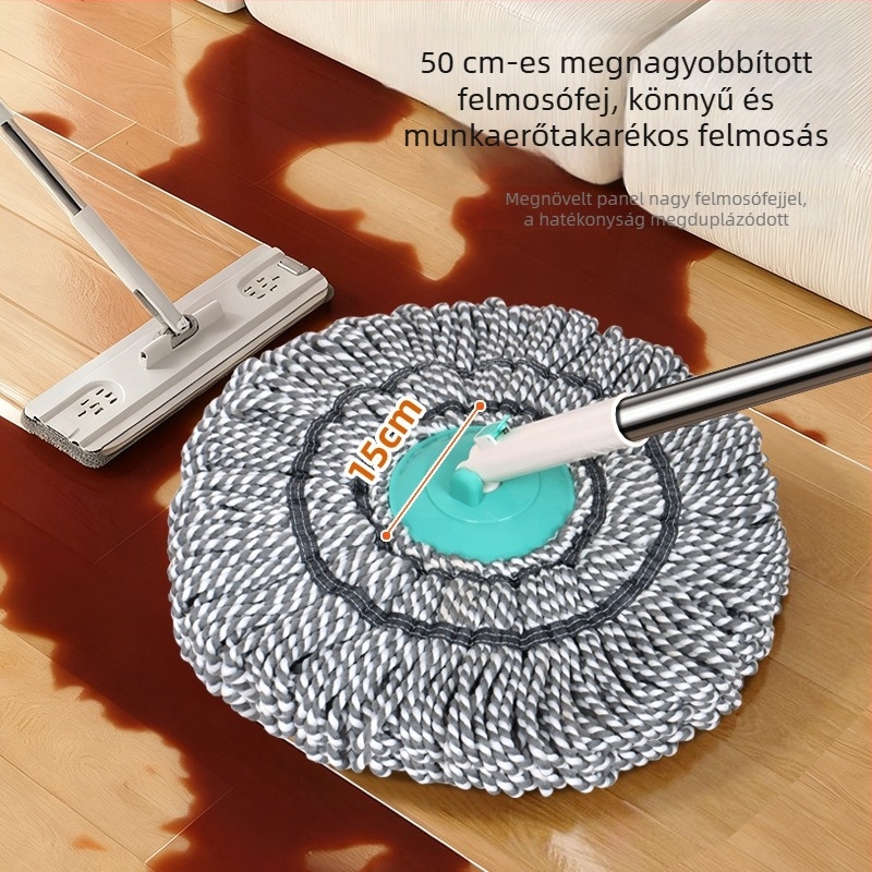 Kéz nélküli, forgó fejű mop, nagy nedvszívó képességgel, száraz és nedves tisztításra
