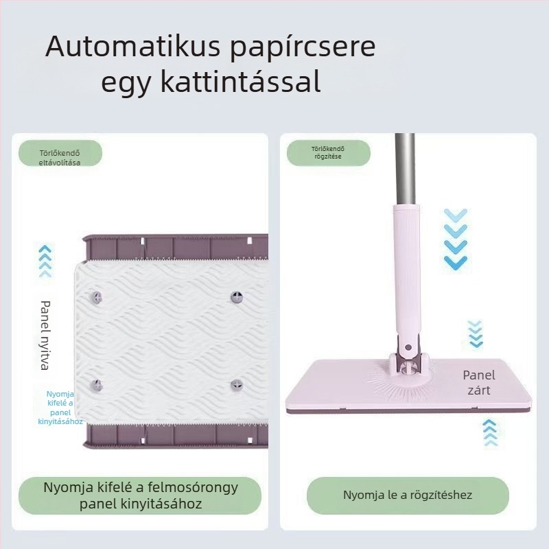 Arc kendővel ellátott felmosó, automatikus rögzítés és kioldás, kéz nélkül történő nyomásmentesítés, száraz és nedves kettős használatú lapos felmosó otthoni tisztításra