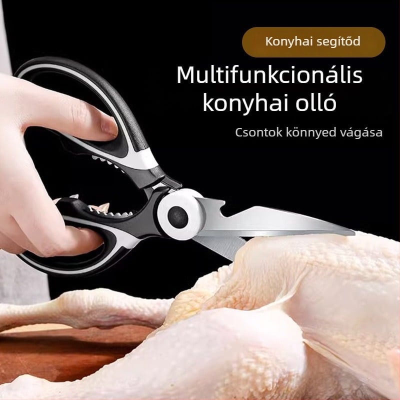 Rozsdamentes acél konyhai olló, többfunkciós, csontokra és ételekre, éles heggyel, erőteljes és sima vágás