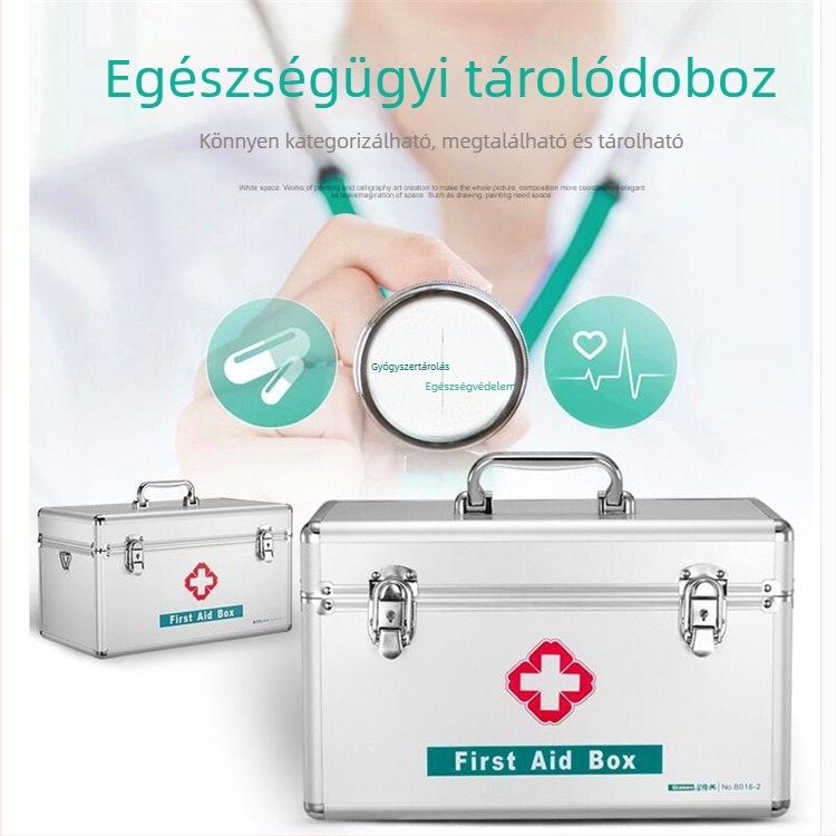 Hordozható elsősegély-készlet alumíniumötvözetből, multifunkcionális tálcával