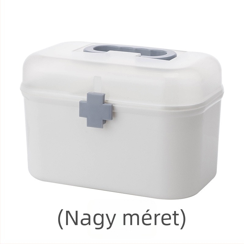 Nagy méretű hordozható műanyag gyógyszeres doboz, 2 rekeszes, háztartási használatra