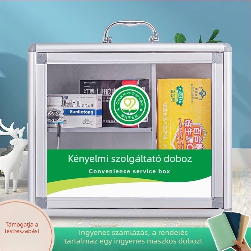 Falra szerelhető elsősegély-doboz zárható, céges és otthoni használatra, gyógyszer-tárolás