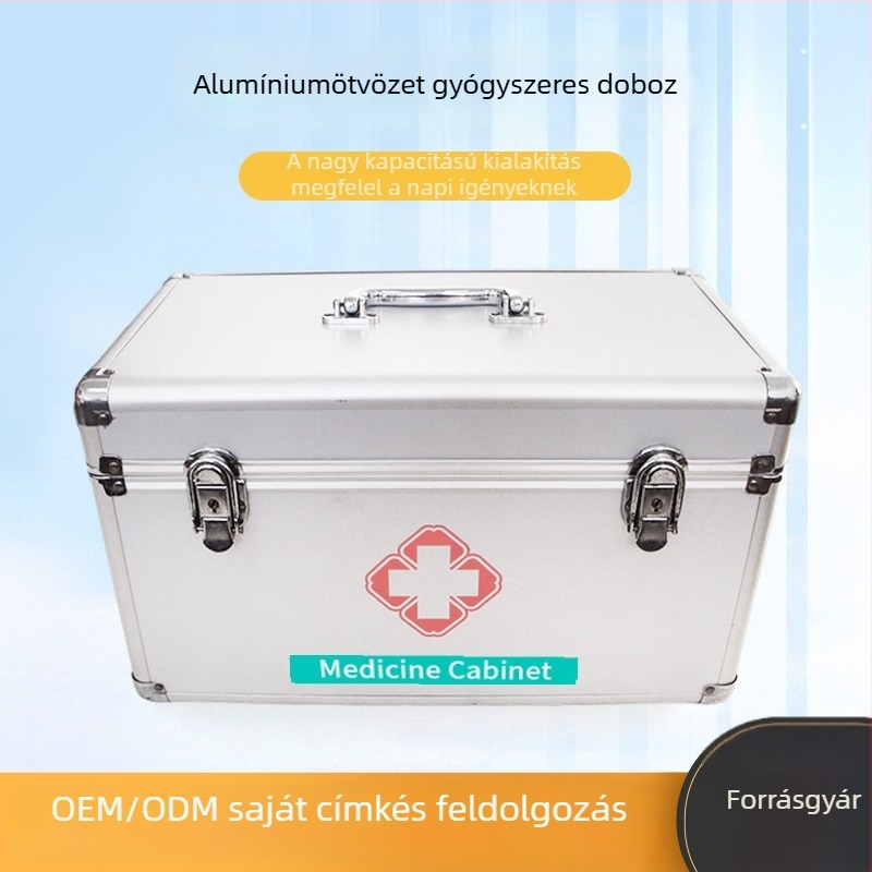 Hordozható elsősegély-készlet alumíniumötvözetből otthoni használatra, kompakt fém gyógyszeres doboz