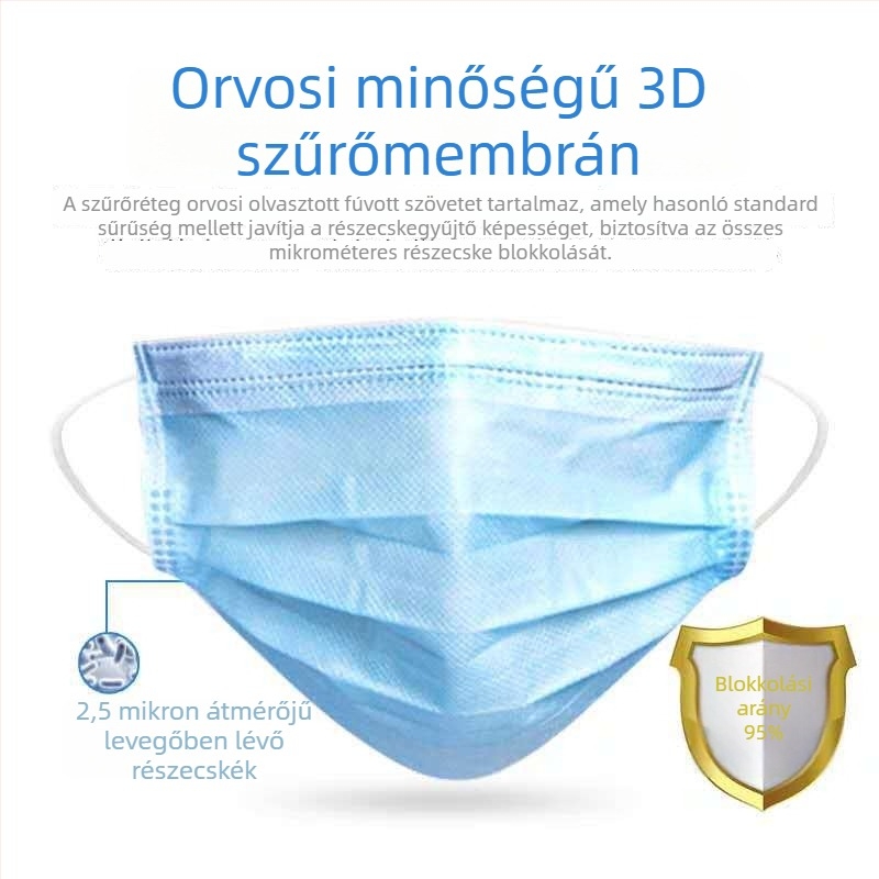 Hengdi egyszer használatos háromrétegű maszk 95/99 Meltblown szűrővel, felnőtteknek
