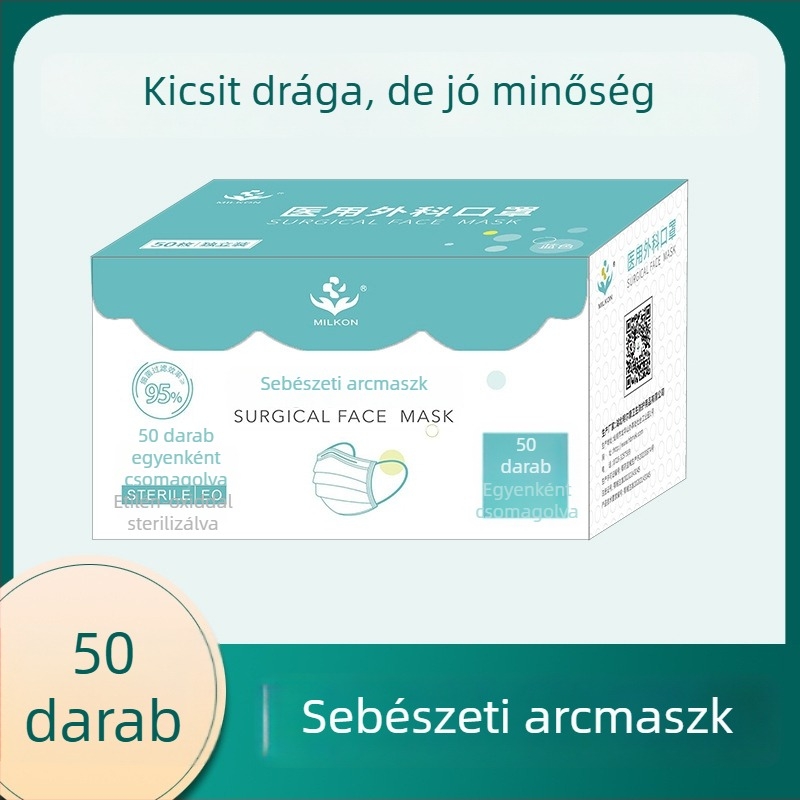 Mingerkang egyedi csomagolású orvosi sebészeti egyszer használatos maszk, sterilizált felnőtteknek, 50 db