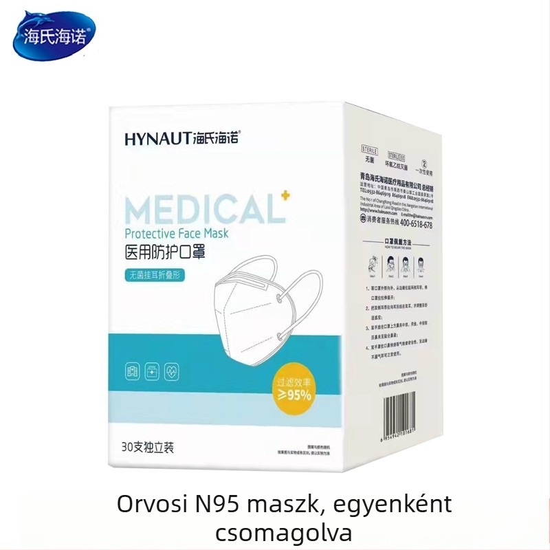 Hainuo N95 orvosi védőmaszk fülkötőkkel, por elleni védelem, 3D-s kialakítás, egyedi csomagolású, egyszer használatos
