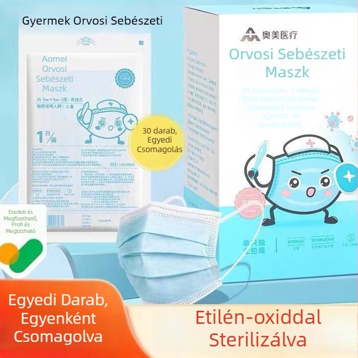 Ogilvy Gyerekeknek szánt háromrétegű egyszer használatos orvosi sebészeti maszk, egyedi csomagolásban, 30 darab