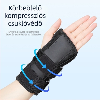 Rugalmas, lélegző csuklóvédő Velcro-zárással, állítható dupla kompressziós sínnel és alumínium lemezzel a csukló védelmére és ízületi stabilizálására